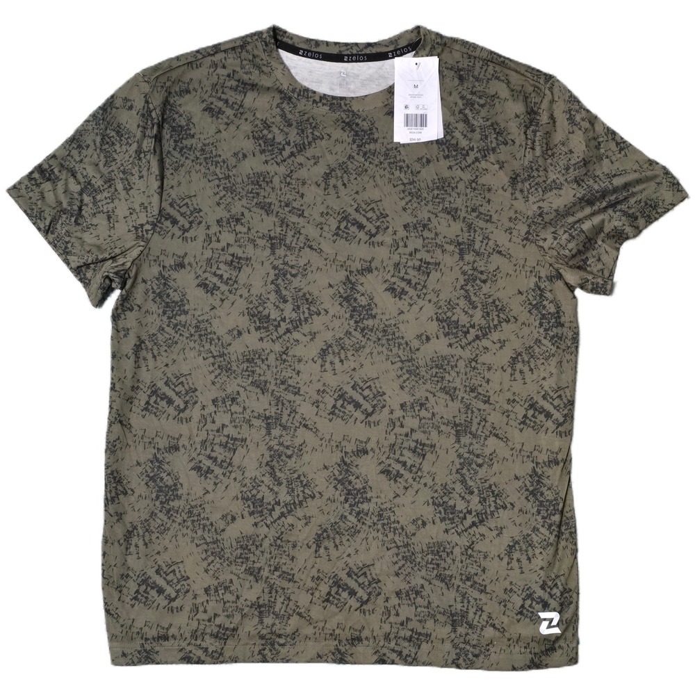 ZELOS Men's M Green Abstract Print Short Sleeve Athletic T-Shirt NWT (AG)